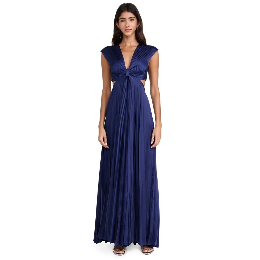 A.L.C. Alejandra Pleated Cutout Satin Gown Size US12 $795
